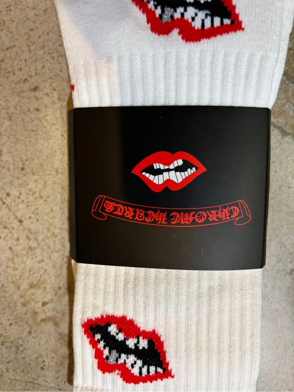 Chrome Hearts White Socks with Red Lip Motif